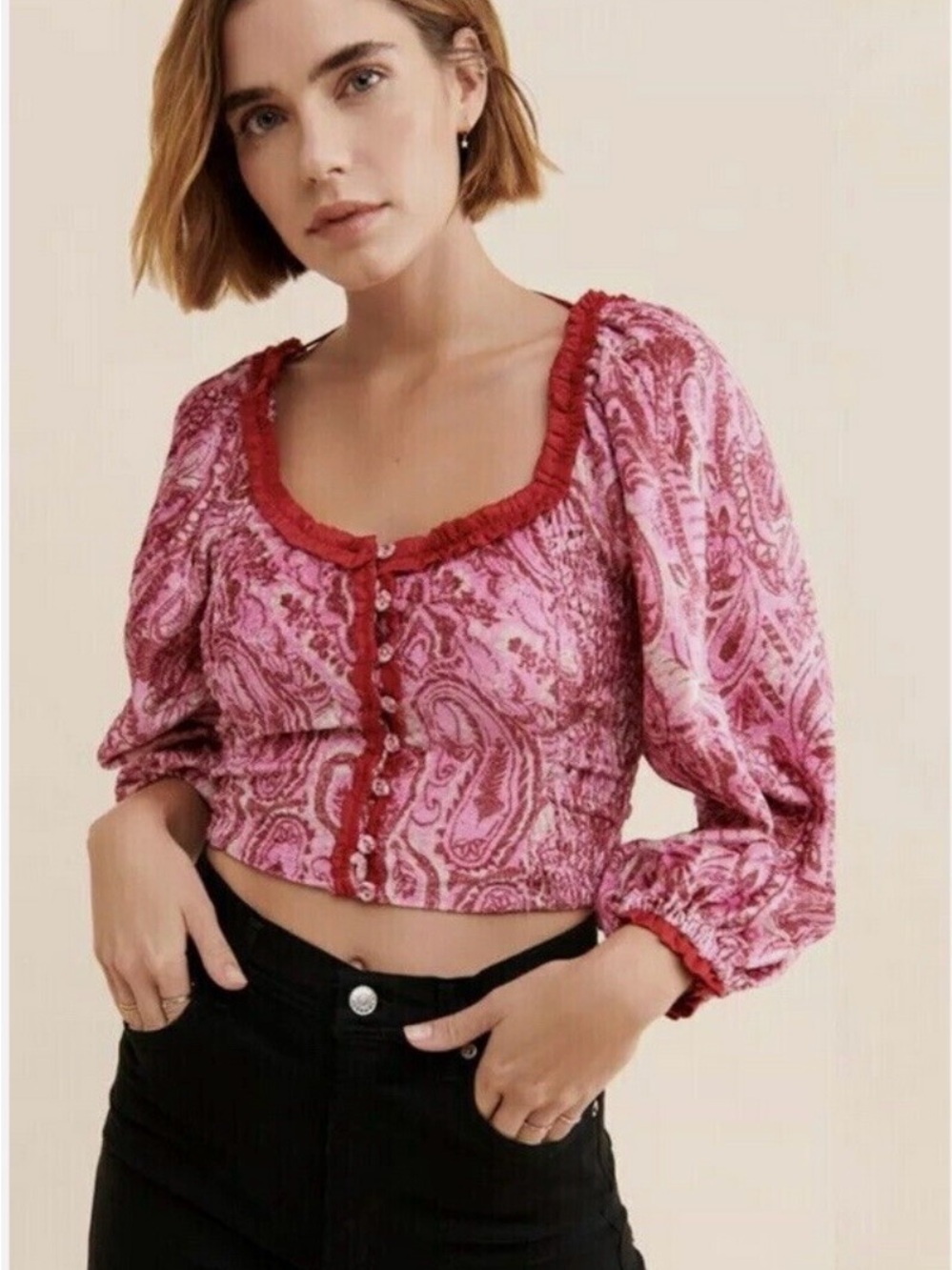 Free people dare me Velvet pink cropped top lg